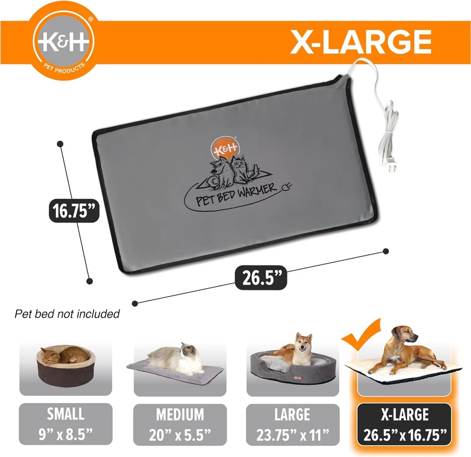 K&H Calentador de Cama para Mascotas Impermeable Almohadilla Térmica para Gatos y Perros Gris X-Grande Foto 4 de 4