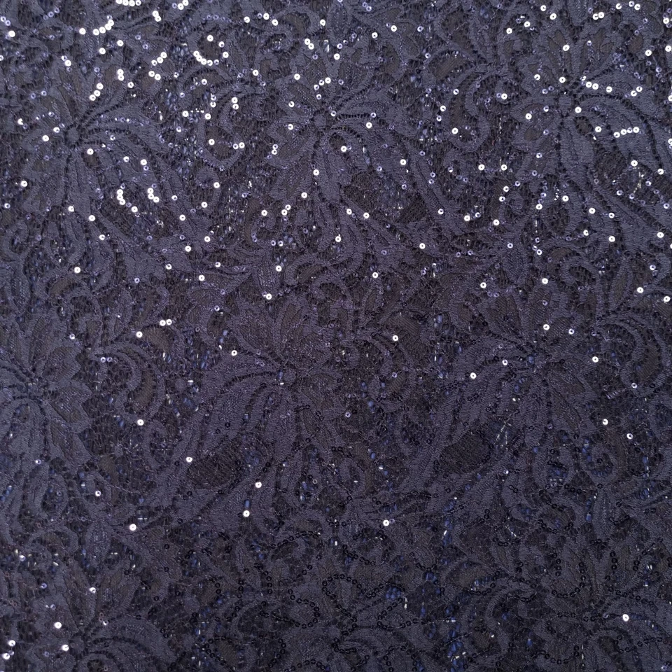 Spitze Stoff Kleiderstoff mit Blumenmuster und Pailetten, dunkelblau 50 cm - Bild 3 von 4