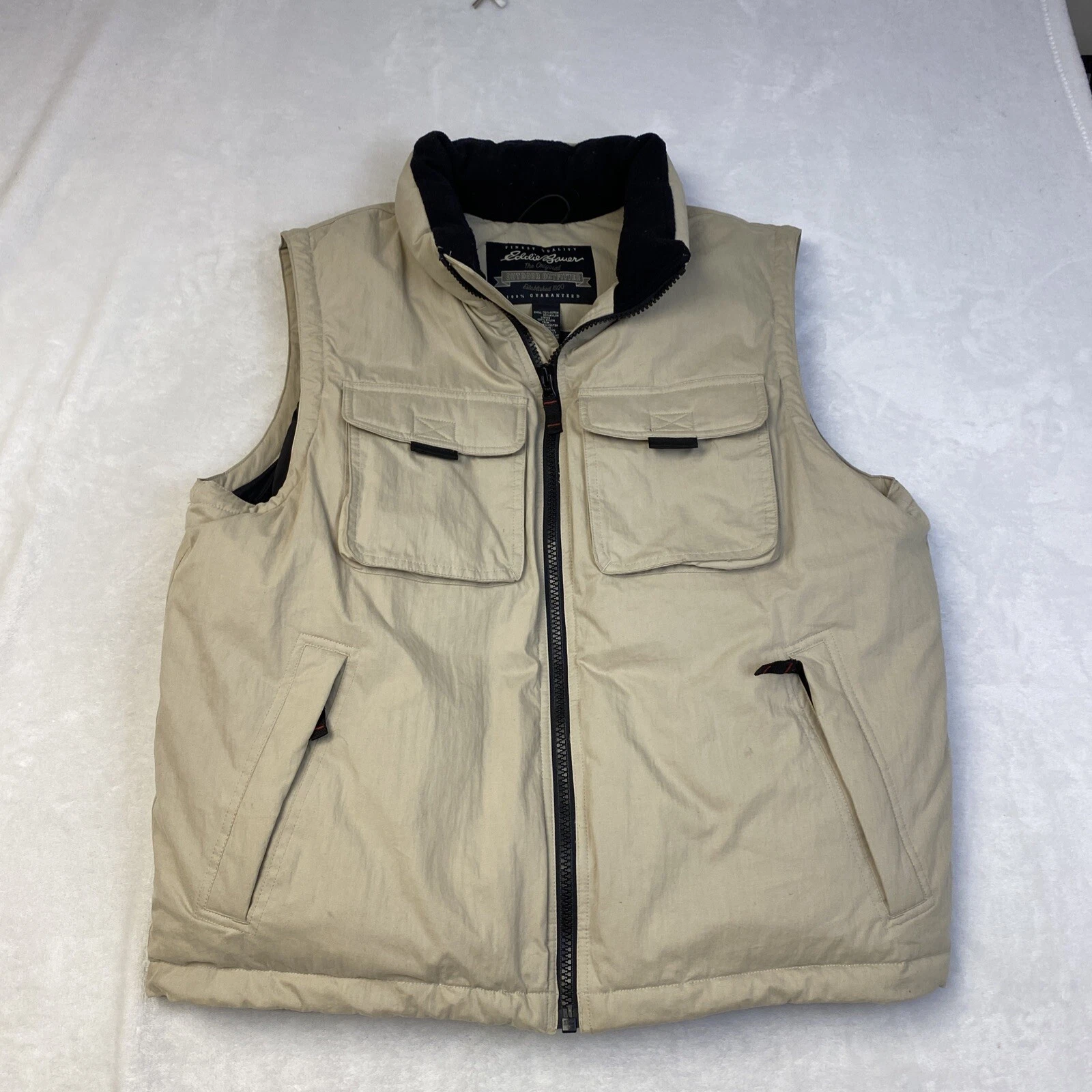 Eddie Bauer Men's Large Goosedown Puffer Vest Utility Beige Full Zip Outdoor