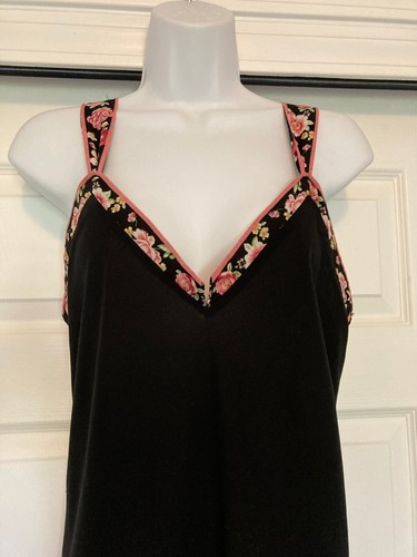 Oscar dela Renta Pink Label Nightgown or Slip Dress Blk w Pink Floral Trim MED - Picture 6 of 17
