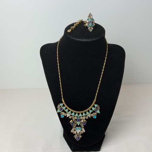 Stella & Dot Multi Color Stone Tiles Necklace and Ring Set Signed