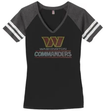 Women's Washington Commanders Ladies V-neck T-shirts Bling Shirt Football Tee