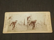 VINTAGE STEREOVIEW STEREOSCOPE CARD FUNNY OLD BICYCLE CHAINLESS BIKES