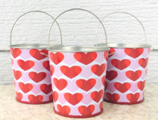 3pc VALENTINE HEARTS Mini Tin Bucket Pail LOT/SET of 3