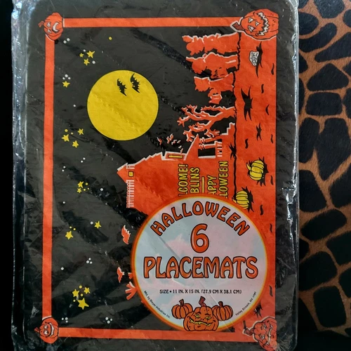 Vtg Halloween Placemats by Goblin Goodies Set Of 6 NOS Bats Moon Pumpkin Kids