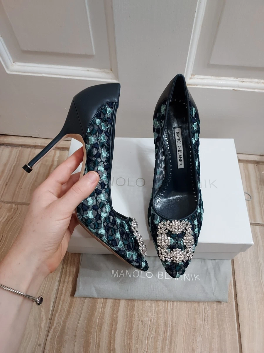 MANOLO BLAHNIK Hangisi Blue Lace Pumps Size EU 38.5 US 8.5