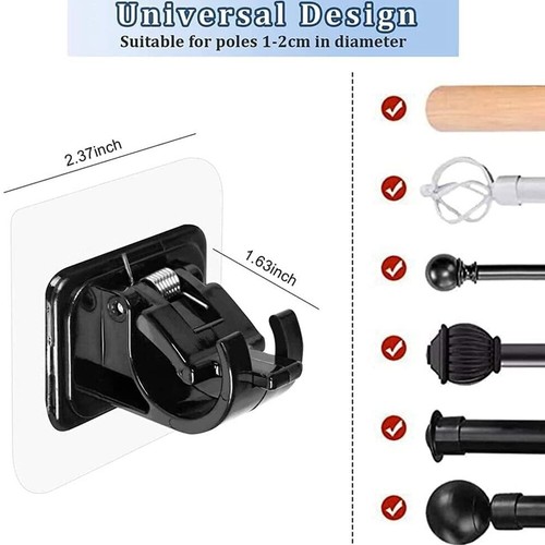 20x Self Adhesive Adjustable Curtain Rod Holders No Drilling Nail Free Hooks - Bild 3 von 7