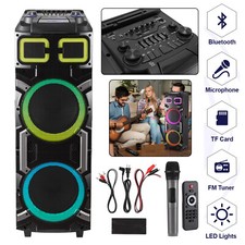 100W Dual 10  Portable Bluetooth Speaker w/ LED Party Lights TF/BT/FM/TWS/AUX