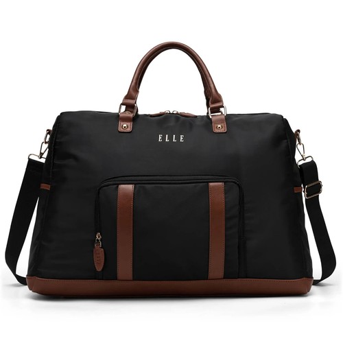 ELLE Luxe Journey 30L Twill and Vegan Leather Weekender Duffel Bag - Picture 15 of 21