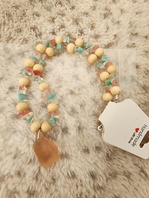 Handcrafted  Sea Glass Necklace With Carnelian,fluorite And Clear Quartz Chips