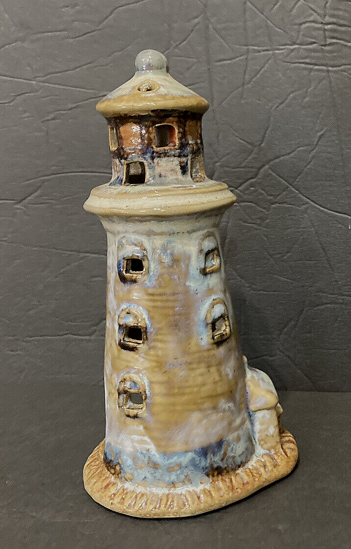 Vintage Majolica Stoneware MCM Lighthouse Candle Holder Votive eBay