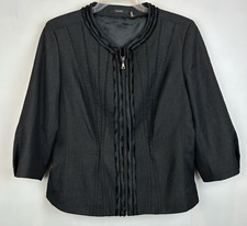 Tahari Blazer Womens 12 Black Zip Jacket Collarless Comfort Career Office
