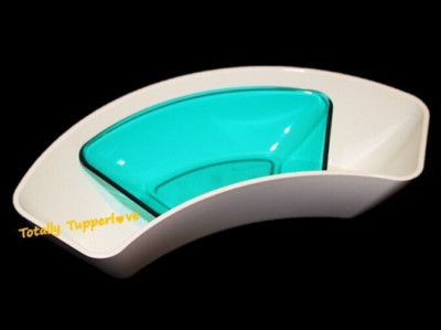 Tupperware Bowl & Dip Cup Curved Crescent Connection Serving Set White Blue NEW