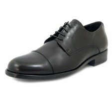 Men's Elegant 44 Derby Shoes Black Tassel Leather Wide Plant MADE IN ITALY