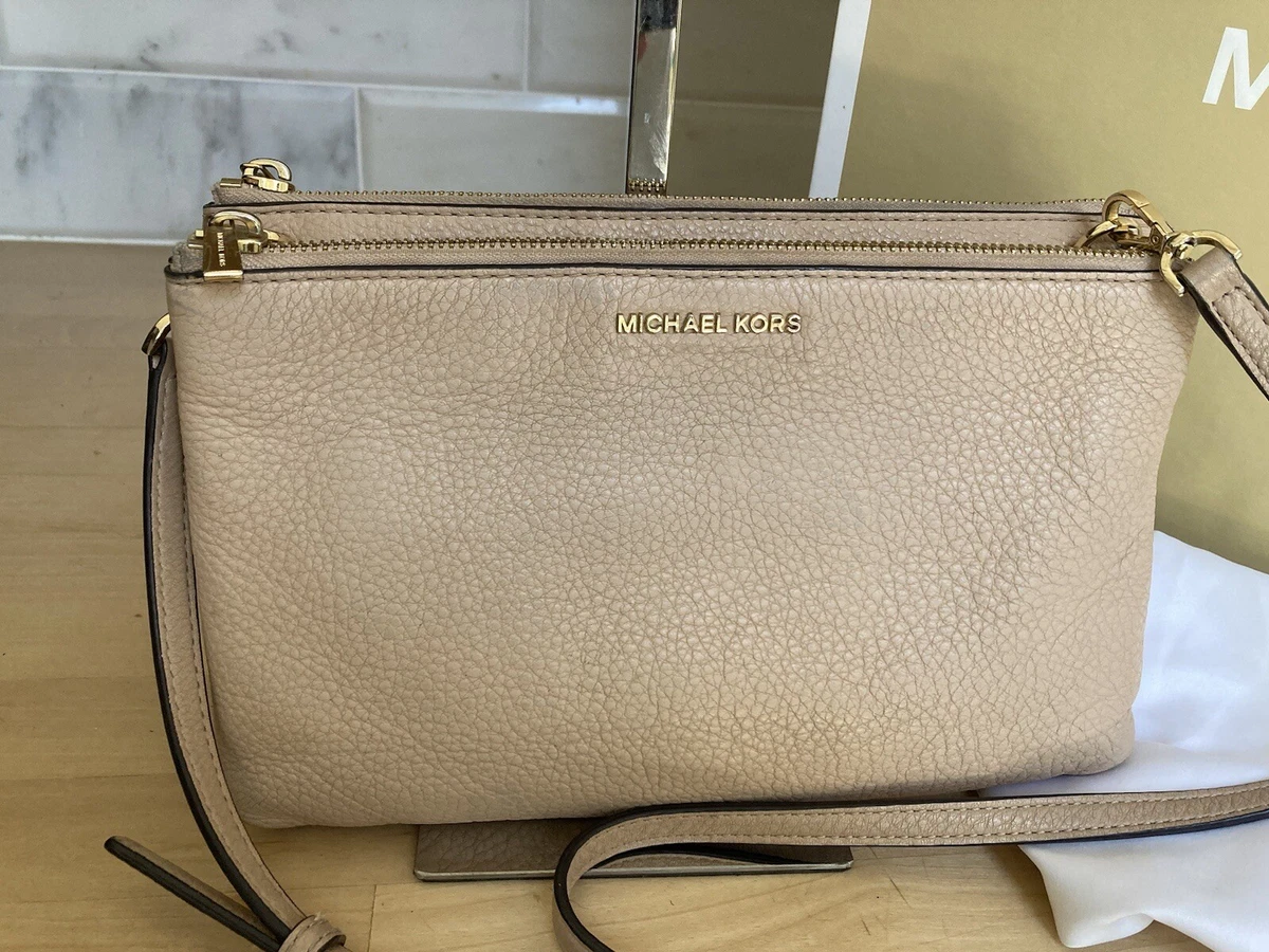 MICHAEL KORS OYSTER ADELE DOUBLE GUSSET LEATHER CROSSBODY SHOULDER SMALL BAG