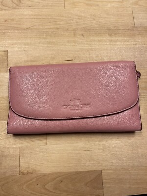 Coach Pink Checkbook Wallet Full Zip Pocket