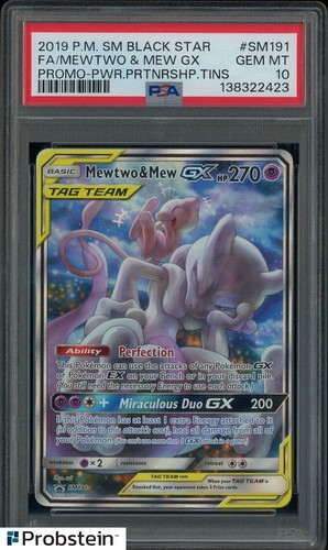 2019 Pokemon SM BSP Power Partnership Tins #SM191 FA Mewtwo & Mew GX PSA 10