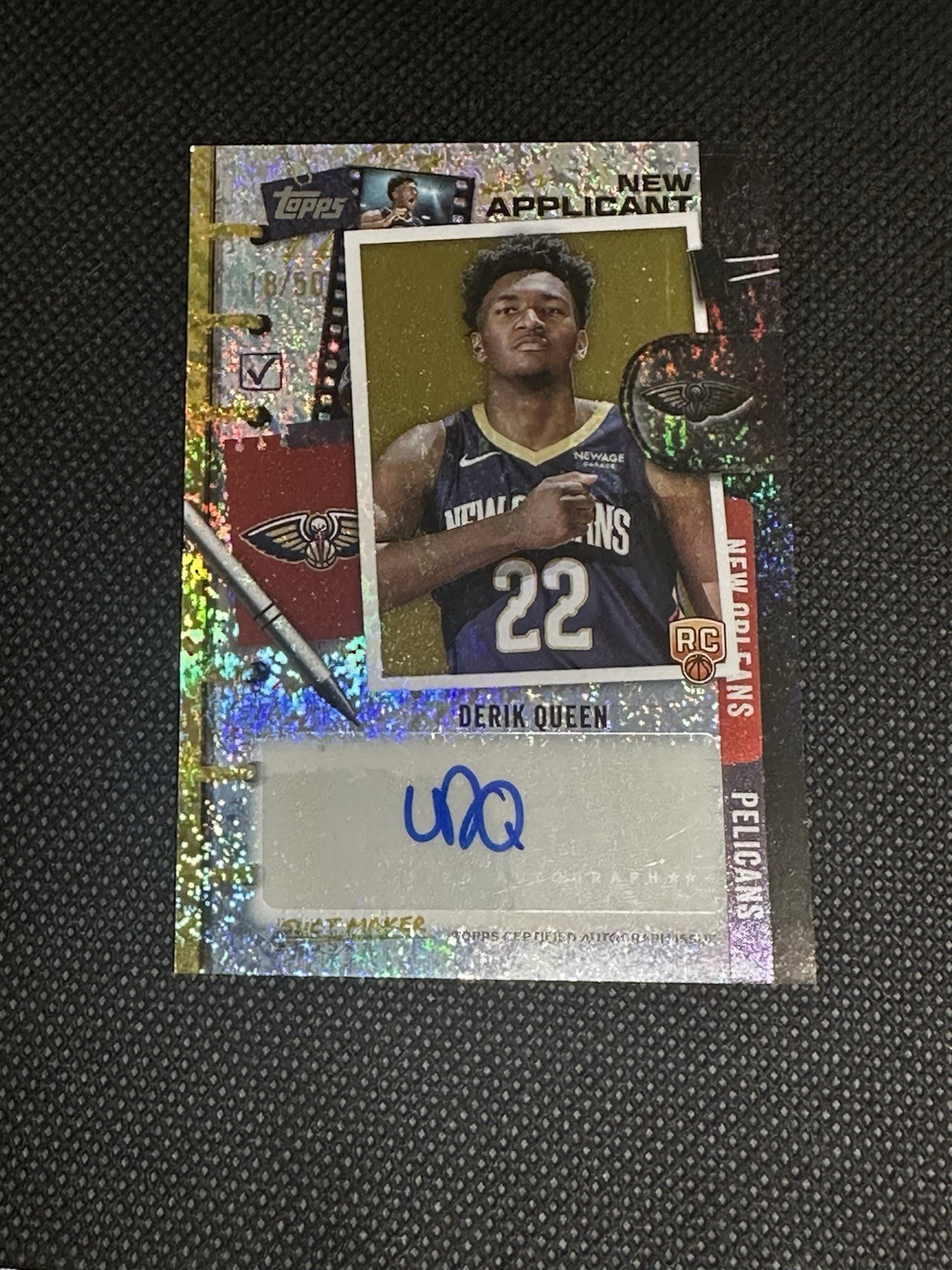 Derik Queen 2025 Topps Basketball New Applicant Gold Glitter Rookie Auto /50