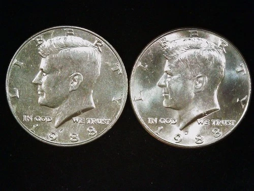 1988-P and D Kennedy Half Dollars (2 coins) AU++. Free Shipping!