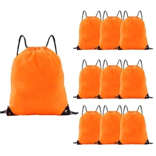 10 PCS Drawstring Backpack Cinch Bags Bulk Gym Travel Unisex Orange Bag