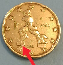 EURO COIN WITH MINTING ERROR METAL SURPLUS - 20 EURO CENT 2002 ITALY - RARE! RR