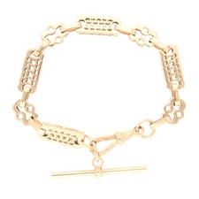 9Carat Yellow Gold 7" Stars & Bars Bracelet w/ T-Bar (5mm Wide & 36x2.5mm)