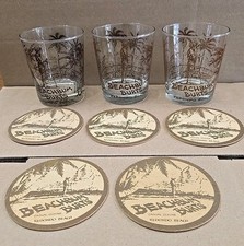 3 Beachbum Burts Redondo Beach Tiki 4" Lowball Cocktail Glasses & 5 Coasters