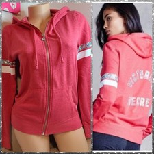 VTG Victoria's Secret Pink Bling Logo Fleece Full Zip Hoodie Size XS