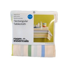 Room Essentials Rectangular Tablecloth 60x84 Multicolor Stripe 100 Cotton New