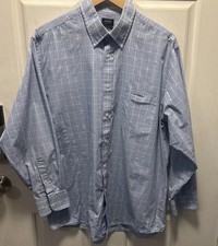 Arrow 1851 Classic Fit Wrinkle-Free Men  s Dress Shirt Blue Plaid 16-16.5 32-33