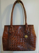 LADIES BRAHMIN BROWN MELBOURNE CROC EMBOSSED LEATHER SHOULDER BAG W/ CHARM