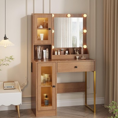 Makeup Vanity Desk with LED Lights and Mirror, 3 Color Modes, Large Drawers &...