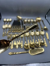 Vtg Gold Toned Retroneu 18-0 Electroplate Korea Flatware 44 Pieces Serveware