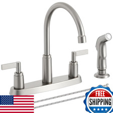 Kitchen Faucet w/ Sprayer, Brushed Nickel, Stainless Steel, 2-Handle, 360 Swivel
