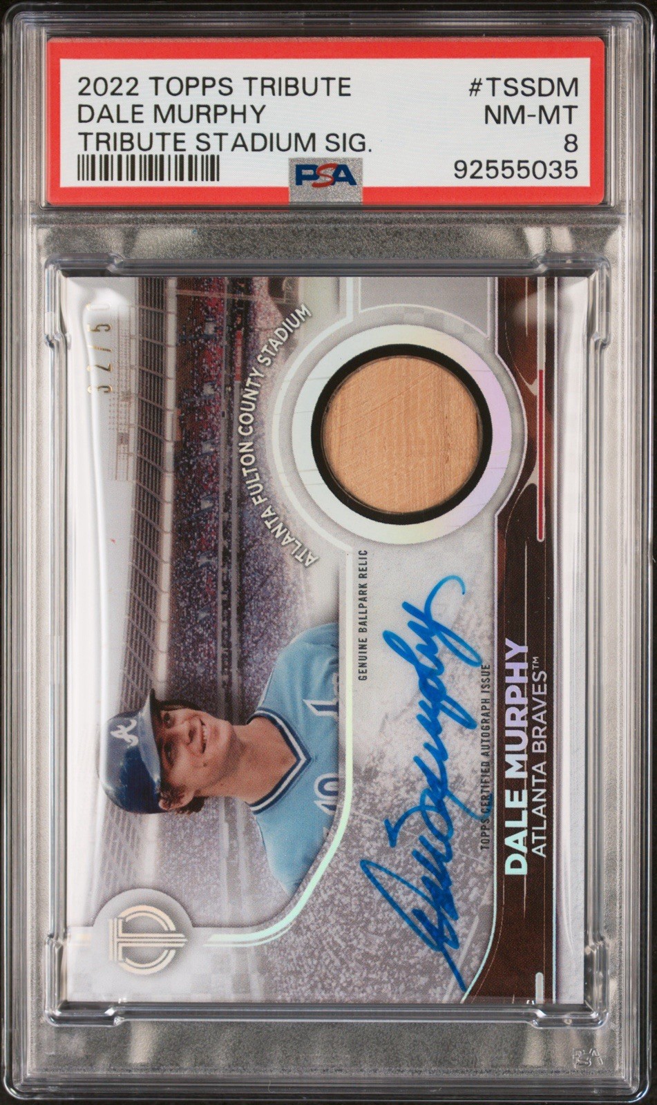 Topps 2022 Tribute Dale Murphy Tribute Stadium Signatures Auto Mem PSA 8