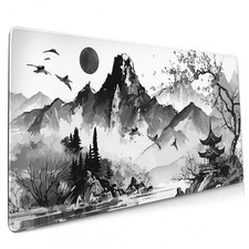 Black White Japanese Watercolor Cherry Blossom Gaming Mouse Pad 35.4x15.7 XXL...