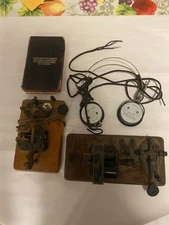 Telegraph J H Bunnell Sounder Antique Lot With 2 Telegraphs And Book And Headpho