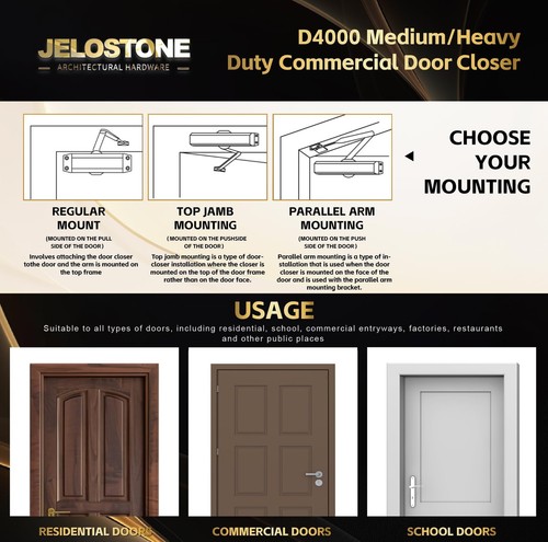 Medium/Heavy Duty, Commercial Door Closer D4000, ANSI Grade 1, UL 3 Hour Fire... - Picture 3 of 7