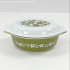 Vintage Pyrex Glass 1.5 Quart Oval Casserole Dish w/ Lid Spring Blossom Green