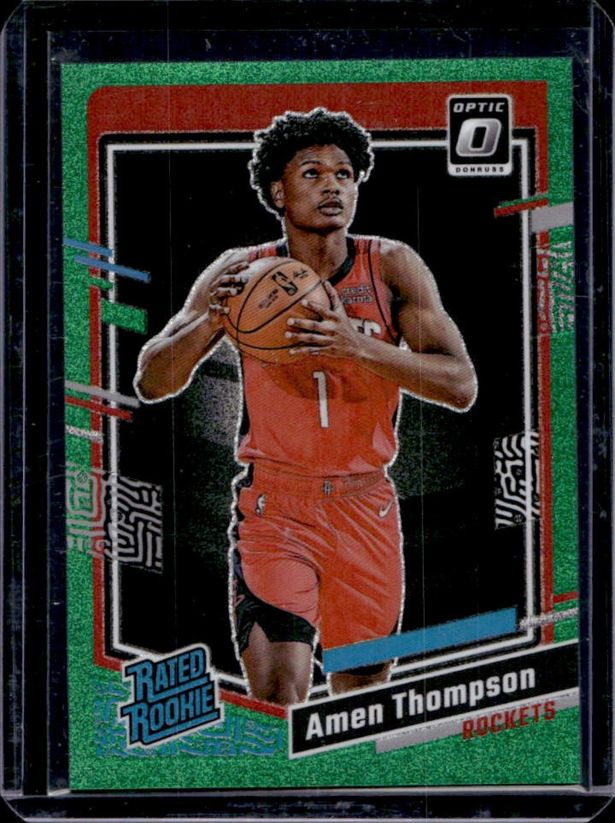 2023-24 Donruss Optic Amen Thompson Green Glitter Rated Rookie #18/77 Rockets