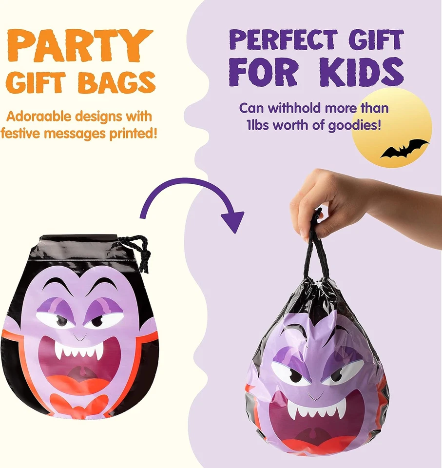 60PCS Halloween Drawstring Treat Bags, Trick or Treating Goodie Candy Small Plas - Image 3 of 4