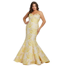 NWT Mac Duggal 66801 Metallic Brocade Strapless Bustier Gown Lemon Size 14W