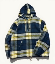 Vintage Men s Woolrich Plaid 1/2 Zip Flannel Jacket Hooded 70s USA Sz XL Wool