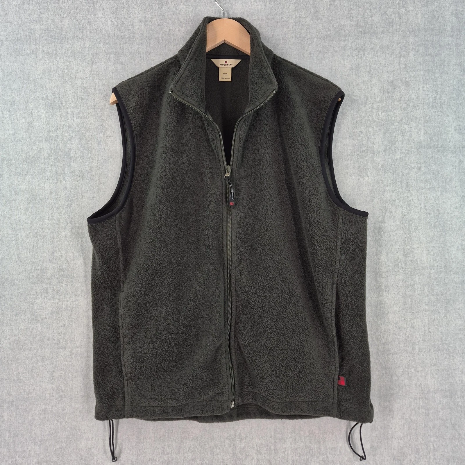 Woolrich Vest Mens Large Green Fleece Full Zip Pockets Hunting Outdoor