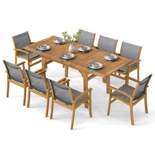 9-Piece Acacia Wood Outdoor Dining Set for 6-8 w/ 1.97" Umbrella Hole