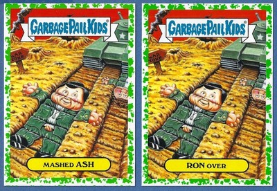 2 Garbage Pail Kids 2016 Prime Slime TV Green Cards 6a Mashed Ash & 6b Ron Over