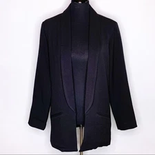MinkPink blazer womens Medium black long open front classic preppy 