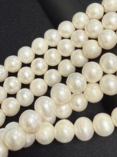 2.0mm Hole White Fresh Water Pearl Off Round Shape Beads Size 8-9mm 8'' Strd
