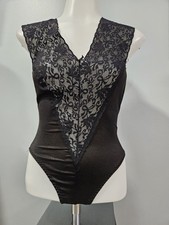 Vintage black lace bodysuit with open lace back and corset style front