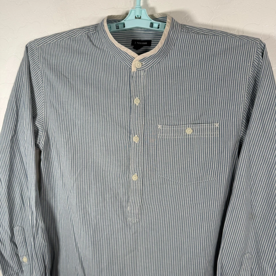 J. Peterman Shirt Mens Small Blue Button Up Long Sleeve Grandad Collarless - Image 2 of 4